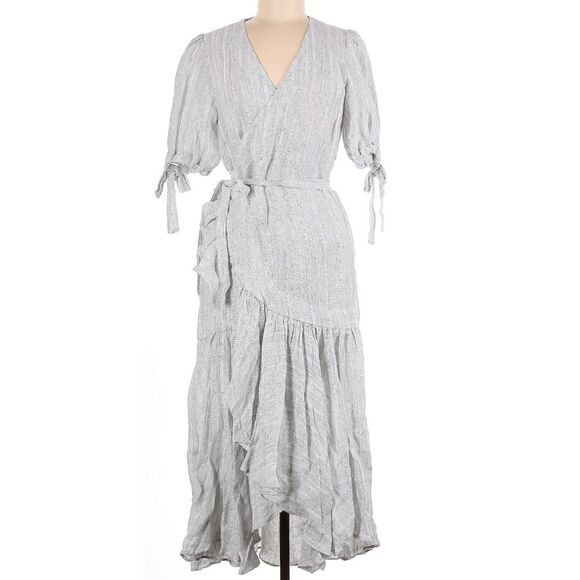 Maggie The Label 100% Linen Stevie Ruffled Wrap Dress Mint Grey Australia - Picture 2 of 12